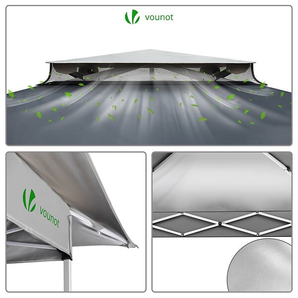 VOUNOT - Tonnelle de jardin exterieure pliable avec moustiquaire Pop up 3.6x3.6m gris - large