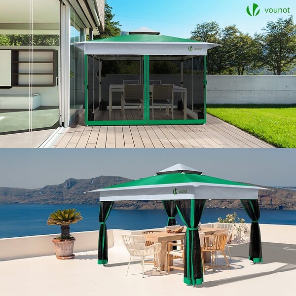 VOUNOT - Tonnelle de jardin exterieure pliable avec moustiquaire Pop up 3.6x3.6m vert - large