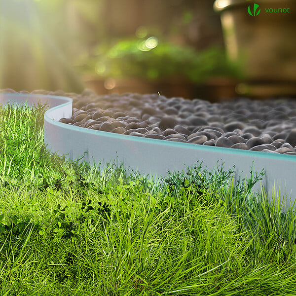 VOUNOT - Bordure de jardin plastique flexible 20m avec piquets gris bordé de vert clair - large