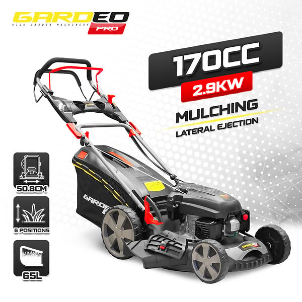 GARDEO PRO - Tondeuse thermique autotractée 170.1cc - 50.8cm livrée avec 2 lames + mulching et éjection latérale - large