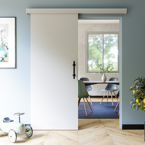COULICOOL - Porte Coulissante avec Rail + Poignée Verticale - Laquée Blanche 83 cm - large