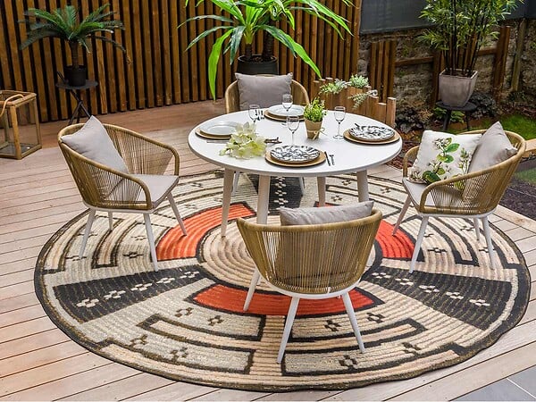 JARDILINE - Table de jardin en aluminium ronde coloris blanc Capri - 6 places - Jardiline - large