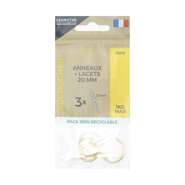 CEANOTHE - Sachet 3 anneaux+lacets 20 mm - large