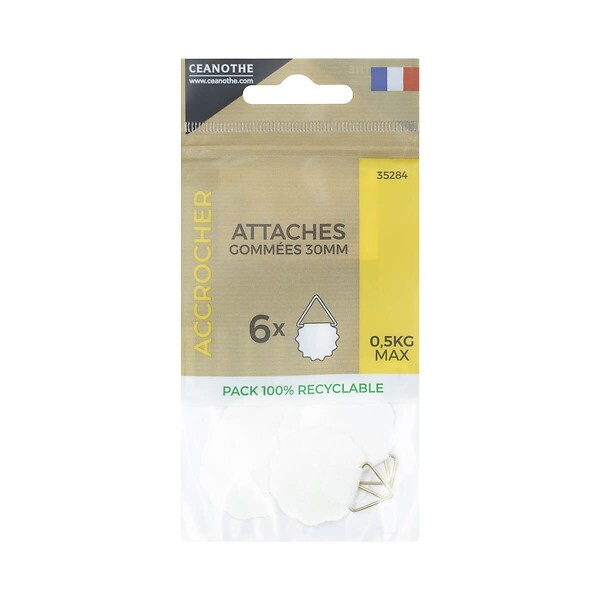 CEANOTHE - Sachet 6 attaches gommees 30mm - large