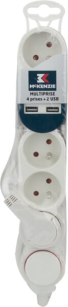 MC KENZIE - Bloc de 4 prises 2 USB - Blanc - large