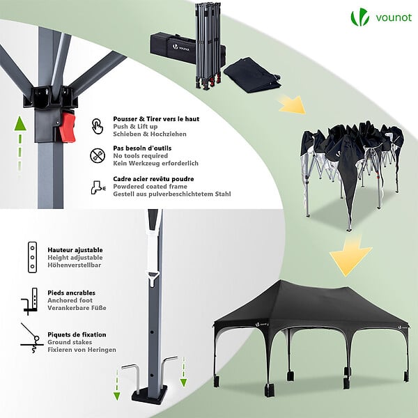 VOUNOT - Tonnelle de jardin 3x6m Pliable Barnum avec 6 parois amovibles Noir - large