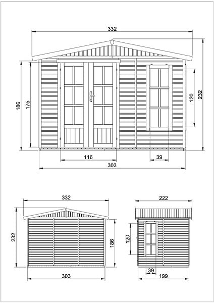 TIMBELA - Abri de jardin en bois 6 m2 - avec des bardeaux bitumineux - M334FB+H334FBBLACK - large