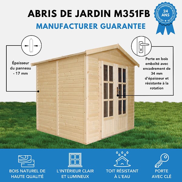 TIMBELA - Cabane en bois avec plancher, avec bardeaux bitumineux couleur l233xP222xH233cm - M351FB+H351FBGREEN - large