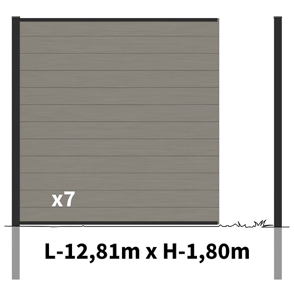 DECKLINEA - Kit Clôture Bois Composite Platine 13x1,8m RIO - Poteaux en Aluminium Noir - Brise Vue - Palissade - large