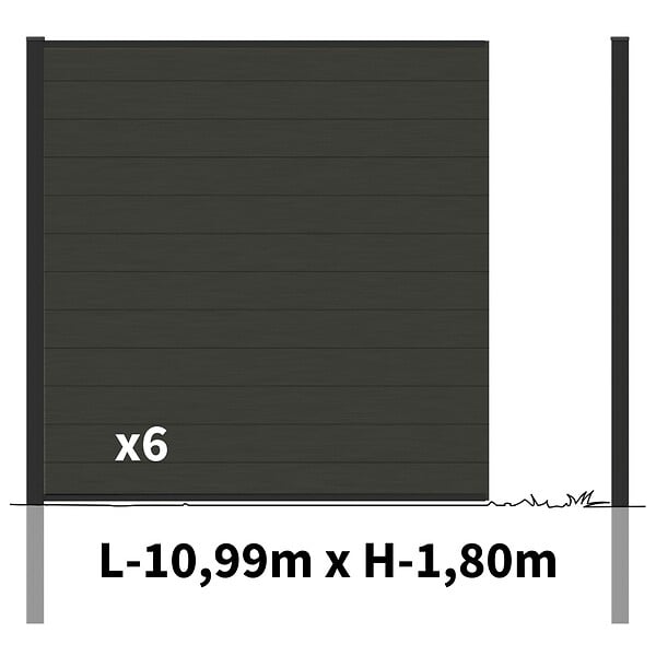 DECKLINEA - Kit Clôture Bois Composite Anthracite 11x1,8m RIO - Poteaux en Aluminium Noir - Brise Vue - Palissade - large