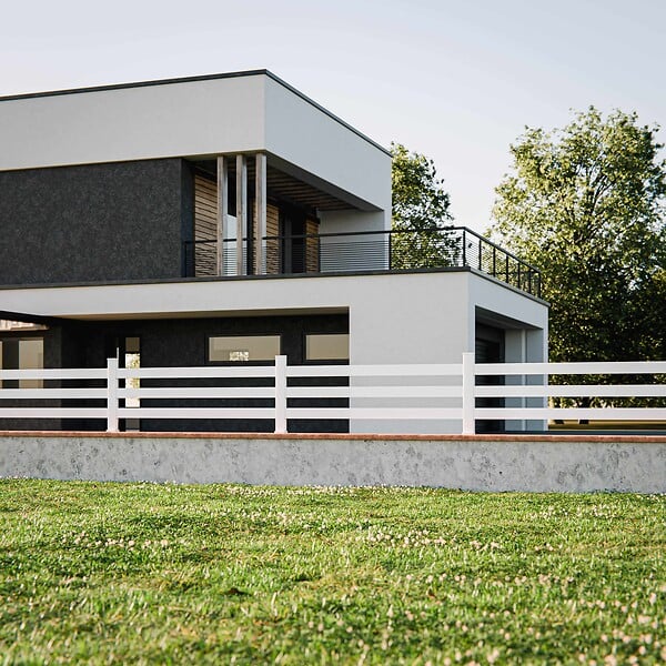 MON MARCHE DECO - Kit Clôture SLIM PVC Blanc H. 72 cm - 3 Lisses - 11,10 m - large