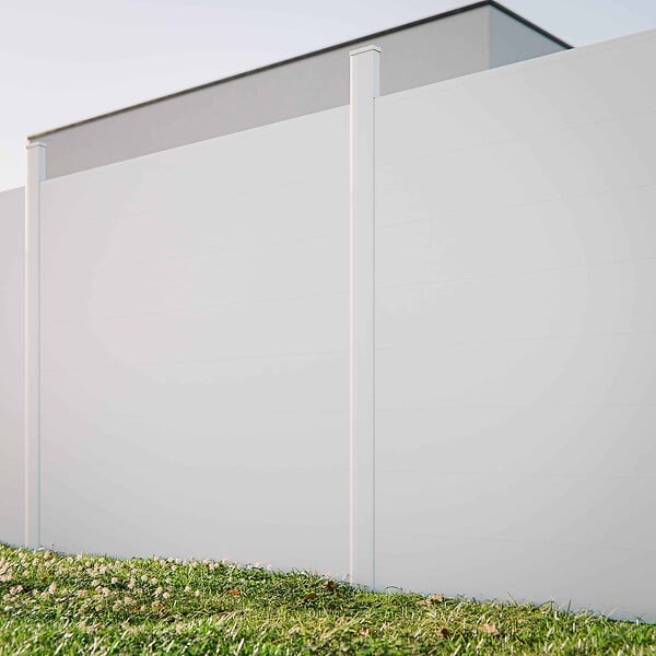 MON MARCHE DECO - Kit Clôture SLIM PVC Blanc H. 180 cm - 8 Soubassements - 5,60 m - large