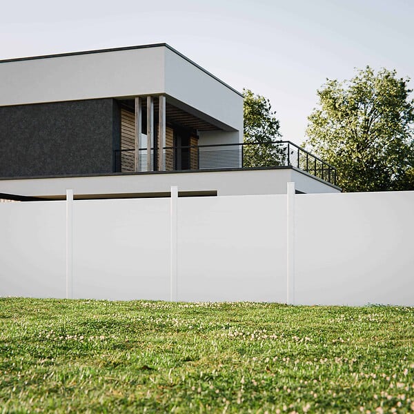 MON MARCHE DECO - Kit Clôture SLIM PVC Blanc H. 180 cm - 8 Soubassements - 5,60 m - large