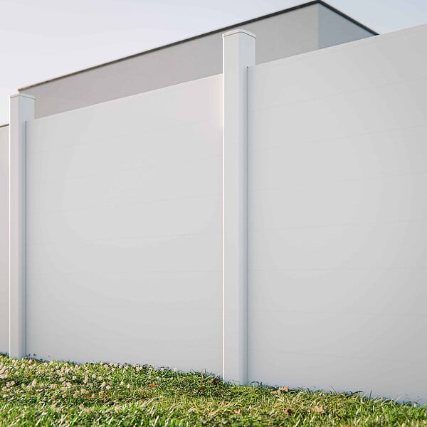 MON MARCHE DECO - Kit Clôture PRO PVC Blanc H. 180 cm - 8 Soubassements - 5,70 m - large