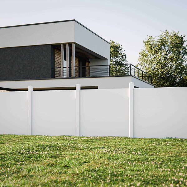 MON MARCHE DECO - Kit Clôture PRO PVC Blanc H. 180 cm - 8 Soubassements - 5,70 m - large