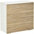 HOMCOM - Commode meuble de rangement style contemporain 4 tiroirs 76 x 35 x 72 cm blanc et couleur bois - vignette