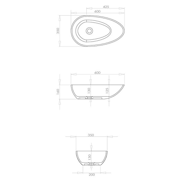 THALASSOR - COCOON 60 - Vasque à poser en Solid Surface Blanc Mat 60 x 35 x 16(h) cm - large