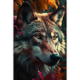 CEANOTHE - Tableau sur toile loup fleuri 45x65 cm - vignette