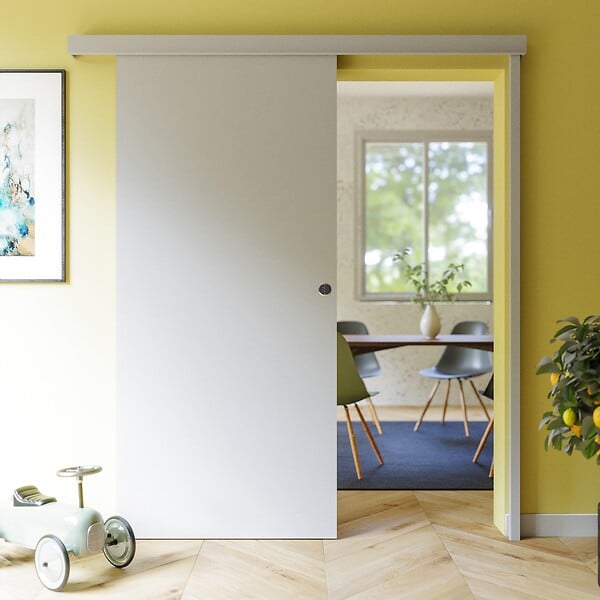 COULICOOL - Porte Coulissante avec Rail - Prépeinte Plane 93 cm - Avec butée - large