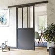 COULICOOL - Porte Coulissante avec Rail - Atelier Noire 83 cm - Avec poignée - vignette