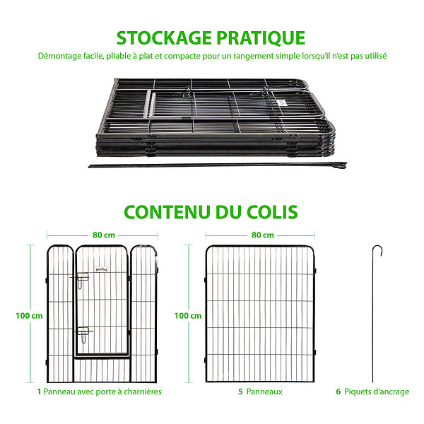 PAITSY - Parc Enclos pour chien chiot et lapin GARDEO80x100x6, 6 panneaux 80X100cm, 1,28M2, modulable, intérieur et extérieur, pliable, garantie 5 ans, Paitsy - large