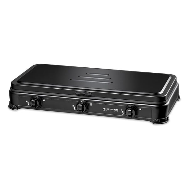 KEMPER - Réchaud gaz portable 3 feux 3450W Noir Couvercle Plaque de cuisson KEMPER - large
