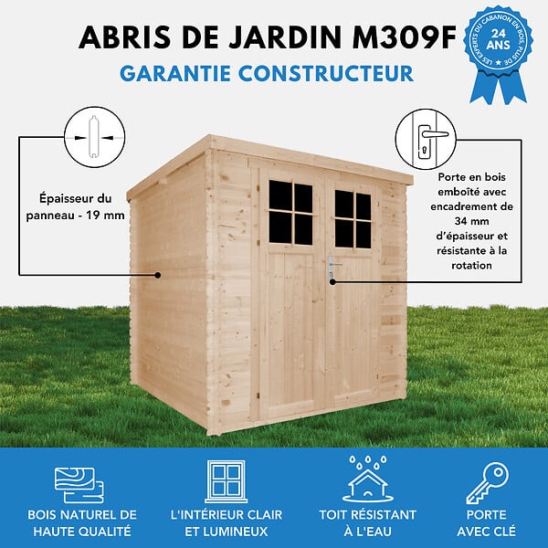 TIMBELA - Abri de jardin en bois - porte verrouillable de haute qualité - H200 x l204 x L204 cm / 3,53 m2 - M309F - large