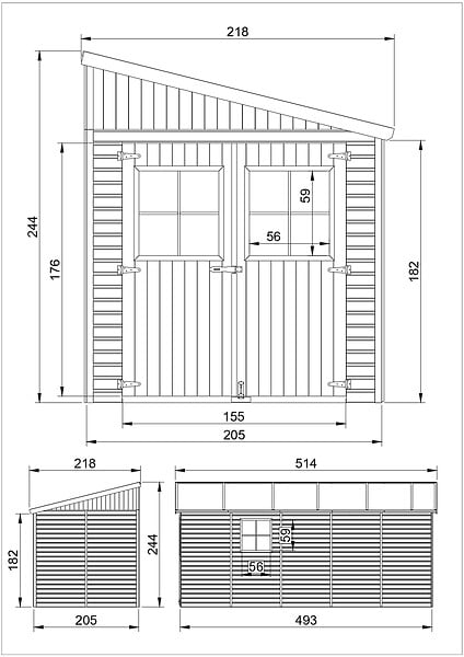 TIMBELA - Abri de Jardin en Bois Naturel (avec paroi latérale) PLUS LES PLANCHERS IMPRÉGNÉ - H244xl218xL514 cm/10 m2 - M341A+M341G - large