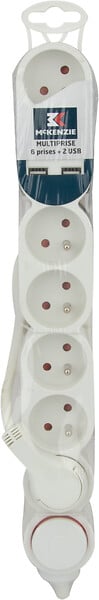MC KENZIE - Bloc de 6 prises 2 USB - Blanc - 1,5m - large