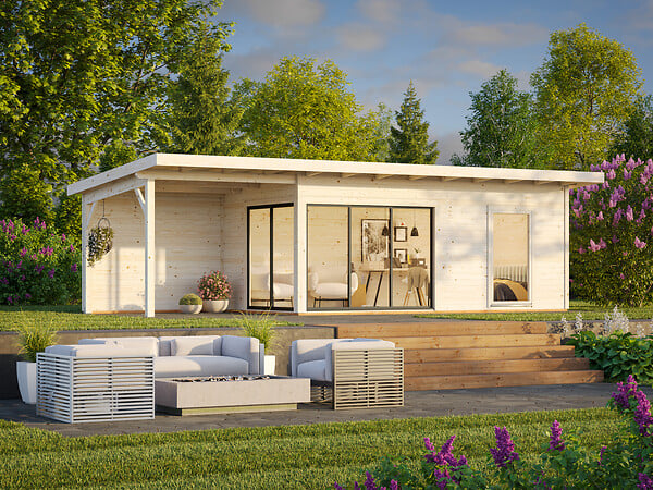 PALMAKO - Studio de jardin Andrea en bois ép. 44 mm avec pergola et baies coulissantes en double vitrage - Palmako - 37,7 m² - large