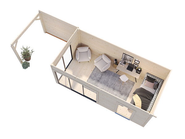 PALMAKO - Studio de jardin Andrea en bois ép. 44 mm avec pergola et baies coulissantes en double vitrage - Palmako - 37,7 m² - large