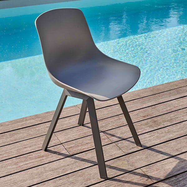 OVIALA - Lot de 4 chaises d'extérieur grises - Samoa - large