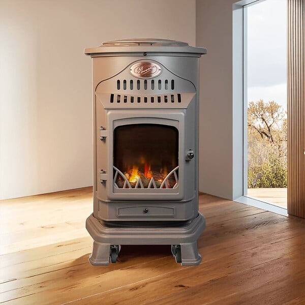UNIVERSAL - Poêle à gaz Fonte véritable 3.4KW MARRON Miel Effet feu de bois Provence UNIVERSAL - large