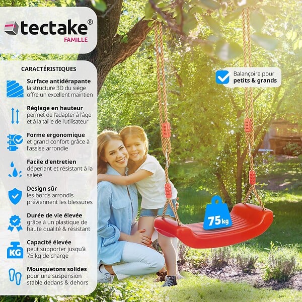TECTAKE - Siège de balançoire Swifty, antidérapant et réglable en hauteur rouge - large
