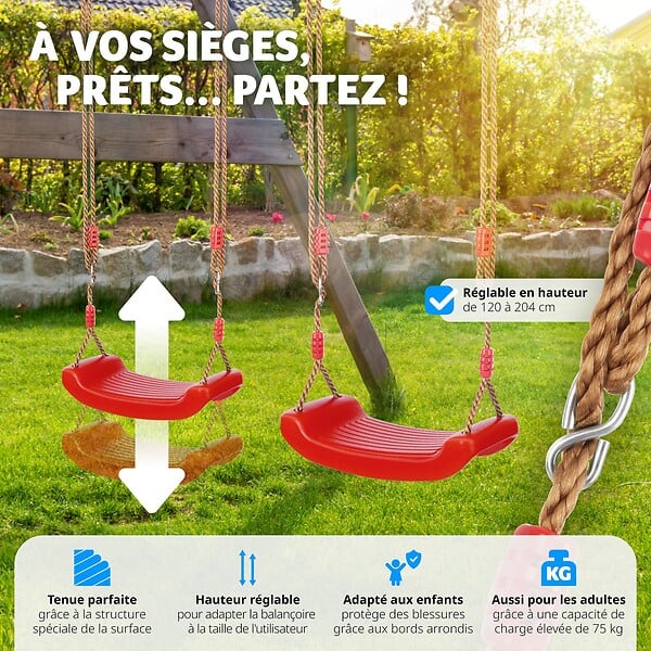 TECTAKE - Siège de balançoire Swifty, antidérapant et réglable en hauteur rouge - large