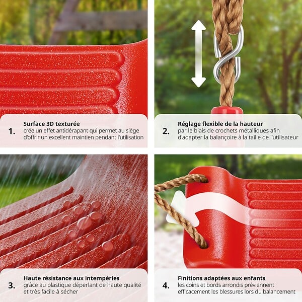 TECTAKE - Siège de balançoire Swifty, antidérapant et réglable en hauteur rouge - large