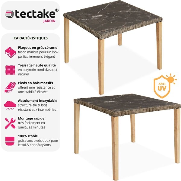 TECTAKE - Table en rotin Tarent 93,5 x 93,5 x 75 cm marron naturel - large