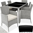 TECTAKE - Salon de jardin 6 places avec housse de protection gris clair/crème - vignette