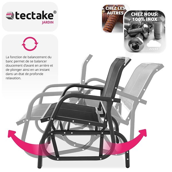 TECTAKE - Banc à bascule Greta 2 places 121 x 72 x 86,5 cm noir - large