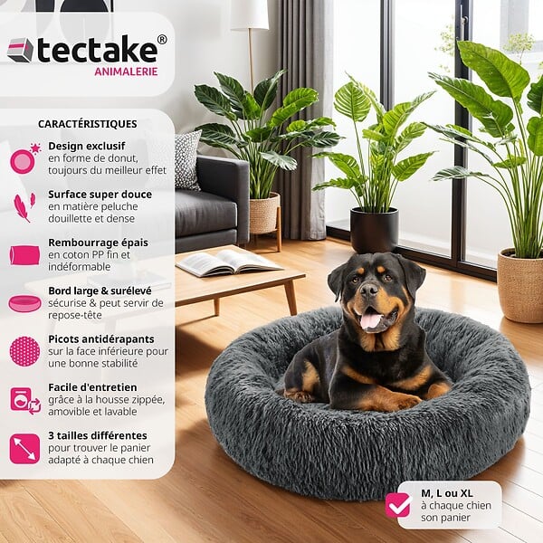 TECTAKE - Panier pour chien Maja avec rembourrage épais et maille peluche longue gris - large