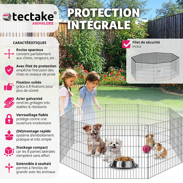 TECTAKE - Enclos Hopper, avec filet de sécurité, Ø 145cm noir - large