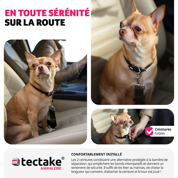 TECTAKE - Grille de protection pour chien Balu, réglable en largeur, 2 ceintures de sécurité noir - large