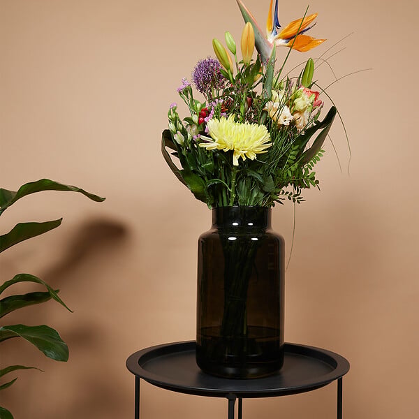 BLOOMIQUE - Vase Gigi - Vase noir intérieur - Vase en verre - Vase à fleurs - H35 x Ø13 cm - Vase fait main - large