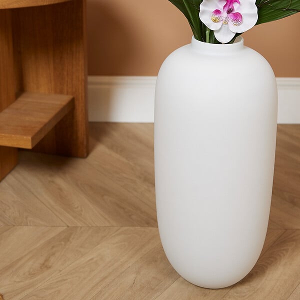 BLOOMIQUE - Vase Magret - Vase blanc intérieur - Vase en verre - Vase à fleurs - H40 x Ø19 cm - Vase fait main - large