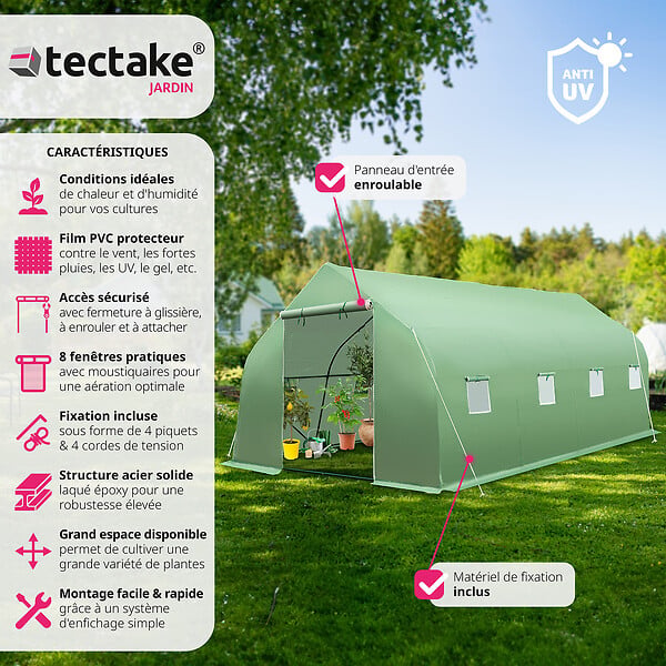 TECTAKE - Serre tunnel 18 m² 600x300x205cm vert - large