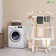 VOUNOT - Sechoir a linge etendoir tour pliable 3 niveaux 69x69x136 cm style bois blanc - vignette