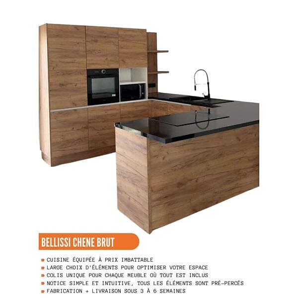 CUISINEANDCIE - Cuisineandcie - Meuble haut SLIM de cuisine Bellissi Chene 1 porte relevable L 90 cm - large