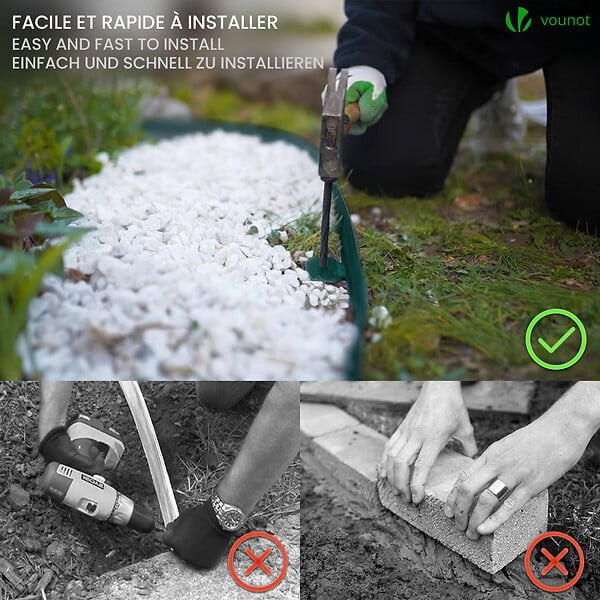 VOUNOT - Bordure de jardin PVC flexible 40m avec piquets vert - large