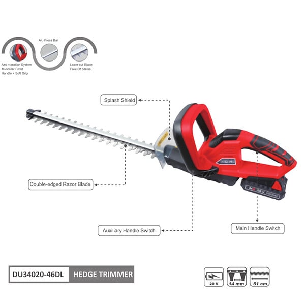 DUNSCH - Pack Taille-haie électrique sans fil 20V, Lame 51 cm, batterie incluse - DUNSCH 34020-46DL - large