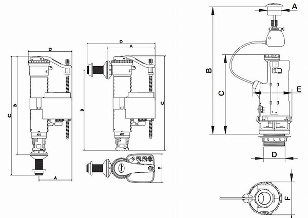 DUBOURGEL - Ensemble mécanisme de chasse DUAL 6 ave robinet flotteur SX - large